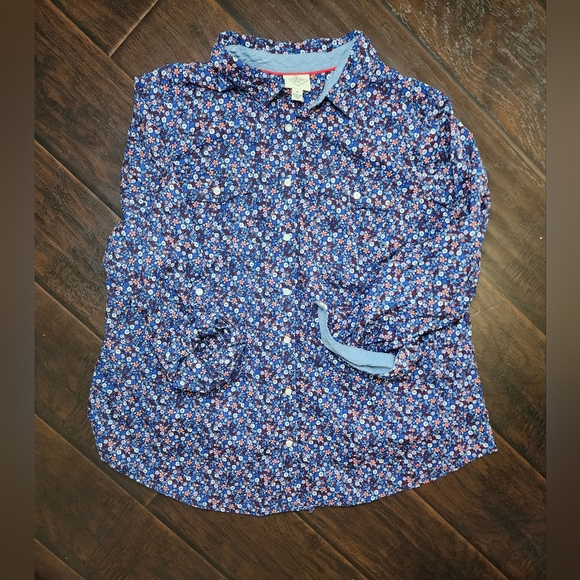 St Johns Bay Womens Floral Button Up Collared Top - Picture 8 of 10